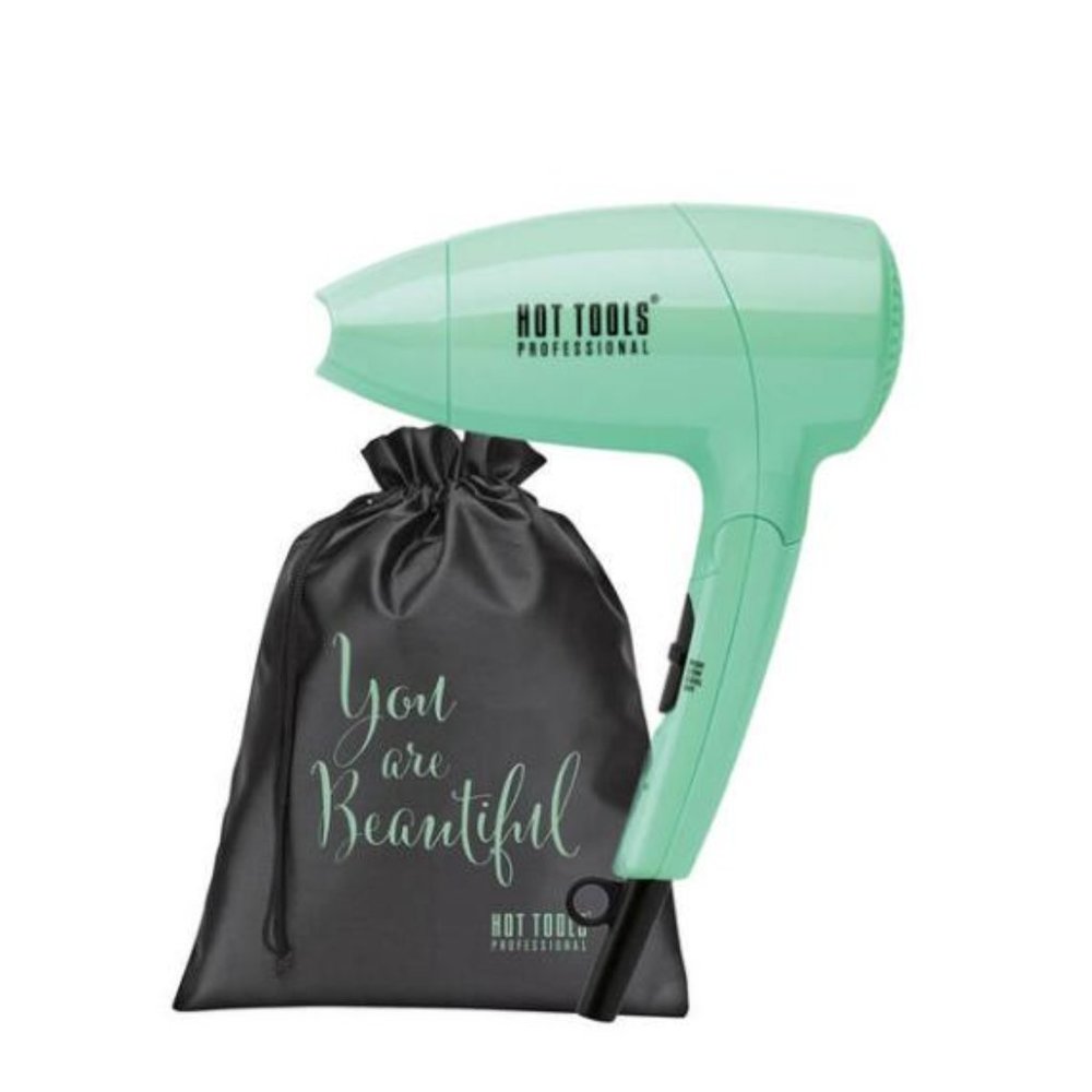 Hot Tools Mini Ionic Hair Dryer Mint Green With Attachment & Travel Bag